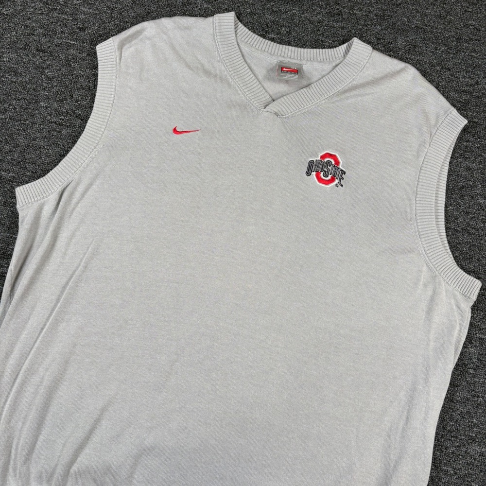 Vintage Nike Sweater Vest Mens XL Gray Ohio State Buckeyes Silk Cotton V-Neck